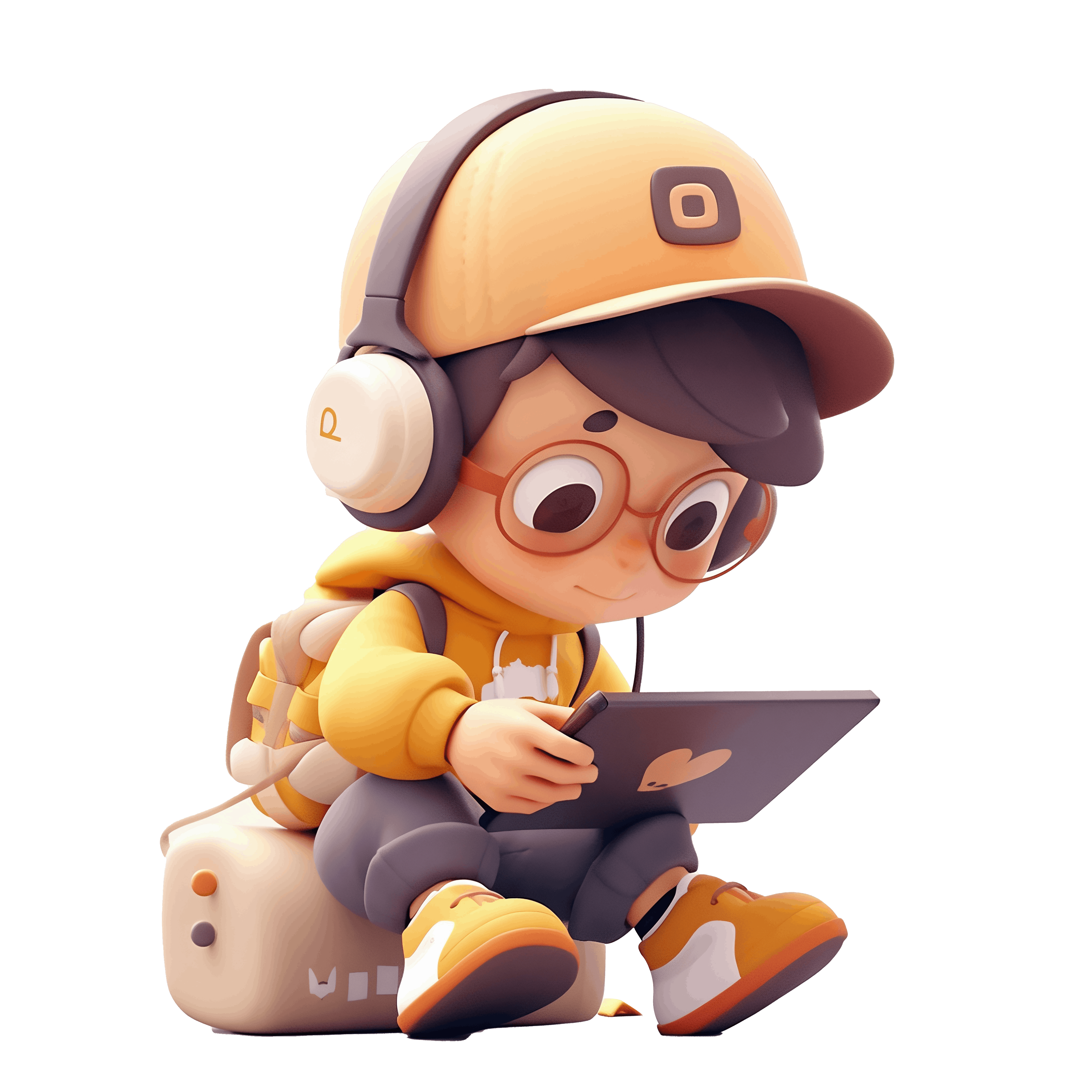 boy with laptop listening to music